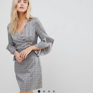 Wrap front dress with flare sleeve